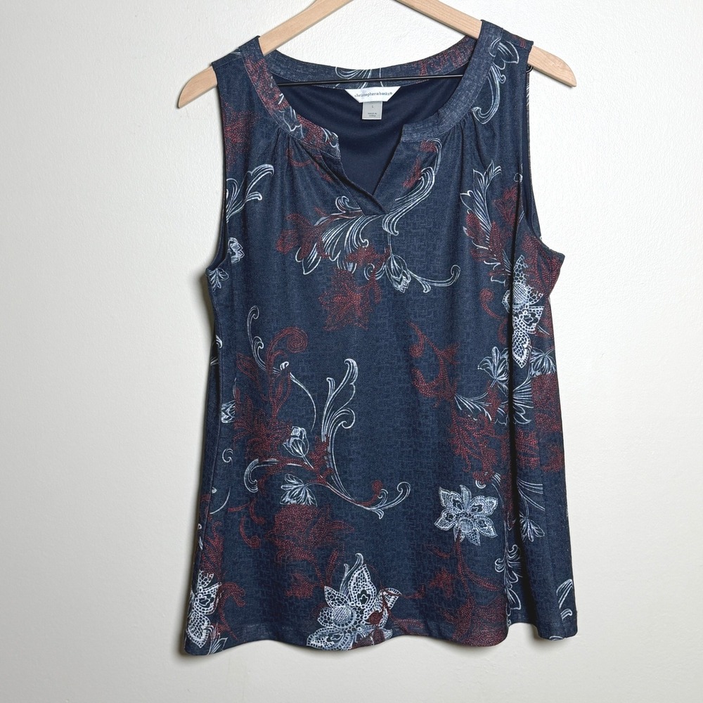 Christopher & Banks Blue Floral Paisley Split Neck Sleeveless Blouse Top Large